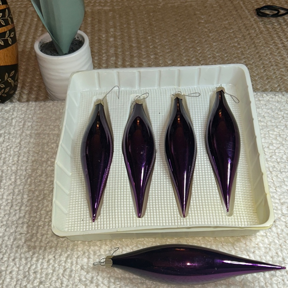 Martha Stewart Teardrop Purple Glass Ornaments 5 Piece